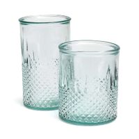 vaso de vidrio reciclado en azul 8x8x14 cm