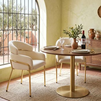 Juego de 2 sillas de comedor de terciopelo beige con patas doradas