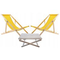 woodok conjunto de 2 tumbonas de playa color amarillo  incluida mesa de centro de madera