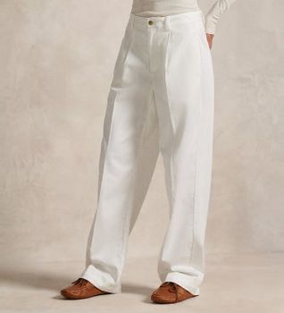Polo Ralph Lauren para mujer. 211A96676002 Pantalón relajado de algodón con pinzas blanco roto (46), Casual, Clásico