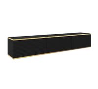 mueble para tv efecto madera negro y dorado