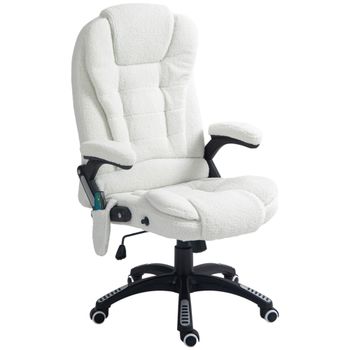 Vinsetto Silla de oficina con Masaje Silla de Escritorio con 6 Puntos de Masaje con Función de Calefacción Altura Ajustable Tejido de Borreguillo Blanco   Aosom España