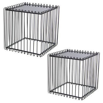 Set 2 Mesas Auxiliares Metal N Egro Con Cristal Negro