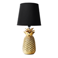 aigostar 197193 - lampara de ceramica casquillo e14 forma de pina dorado lampara de mesa o mesita de noche pantalla de tela lampara escritorio diseno moderno para dormitorio estudio salon etc