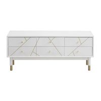 mueble tv 6 cajones lacado blanco  frente decorado dorado