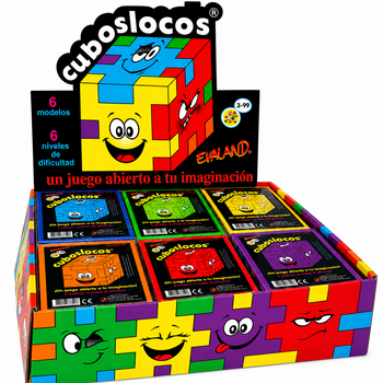 Expositor de 60 cubos locos, de Evaland. Los cubos locos son rompecabezas en 3D. Estimulan la imaginación, desarrollan la inteligencia y favorecen las propiedades cognitivas. Un juego para todas las