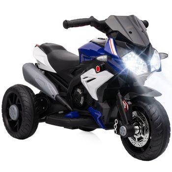 HOMCOM Moto Eléctrica Infantil con 3 Ruedas con Batería 6V Recargable Funciones de Música Bocina Faros 86x42x52 cm Negro y Azul