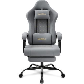 Silla Gaming Con Función De Masaje, Silla Para Gamers, Con Soporte Lumbar Masajeable, Tejido De Malla, Gris Y Amarillo.