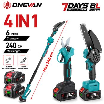 Sierra y tijeras eléctricas ONEVAN Brushless 4 en 1 de 6 pulgadas para podar árboles con pértiga telescópica, herramienta eléctrica compatible con batería Makita.