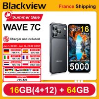 telefono inteligente blackview wave 7c pantalla hd ips de 656 bateria de 5000 mah 16 gb 412  64 gb procesador unisoc camaras de 32 mp  13 mp 4g android 16 doble sim