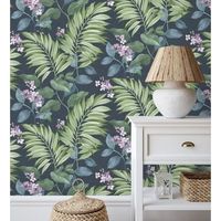 papel pintado vinilico lavable de hojas tropicales y flores romanticas - nayarit flowers 681323 de gaulan - rollo de 10 m x 053 m