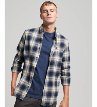 Superdry para hombre. M4010727A Camisa de leñador de algodón orgánico a cuadros marino (XL), Casual, Manga larga, Sostenible