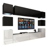 conjunto de muebles de salon suspendidos parte superior negra parte inferior blanca coleccion cepto xiv de 256 cm 10 muebles leds