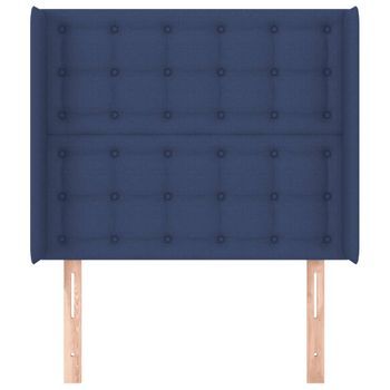 Cabecero Cama Mueble De Dormitorio Con Orejas De Tela 93 X 16 X 118/128 Cm Azul M02_0003085