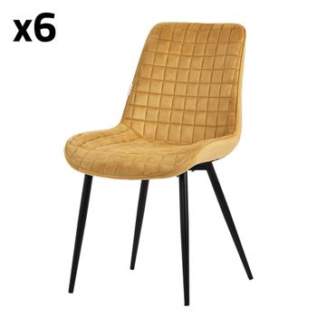 6x Sillas de comedor color mostaza tapizado de terciopelo con respaldo