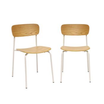 Silla Vintage De Metal Y Contrachapado, Set De 2, Beige