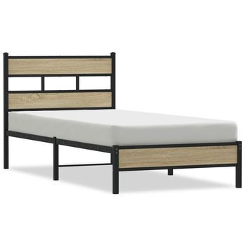 Cama Individual | Cama De Adulto | Estructura De Cama Sin Colchón Madera Roble Sonoma 90x200 Cm