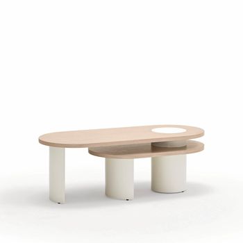Mesa de centro natural claro y patas crema