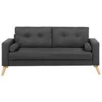 sofa tapizado en tela gris oscuro con botones 2 plazas con dos lados kalmar