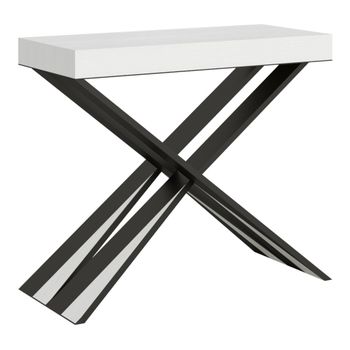 Consola extensible 90x40/300 cm efecto madera fresno blanco y hierro