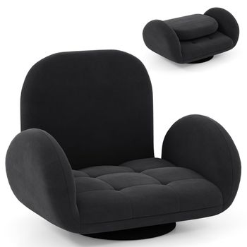 Costway Silla de Piso Giratoria con Esponja Silla de Juego Plegable con Respaldo y Reposabrazos Ajustables Sillón Sofá Perezoso Reclinable Negro