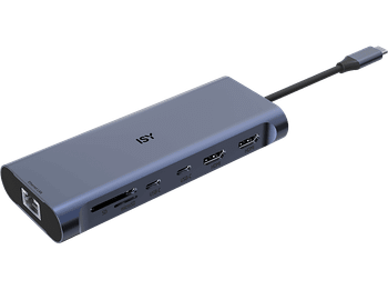 Hub - ISY IAD-1030, USB A, C, HDMI, SD y microSD, Carga USB-C hasta 100W, Plata