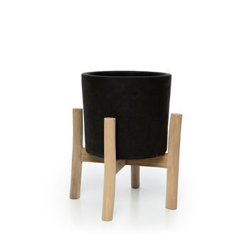 Jardinera Madera De Teca Bazar Bizar Carbón Baja Negra Natural