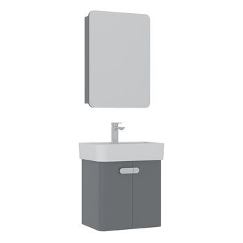 Conjunto De Mueble Con Lavabo Y Espejo (2 Piezas)  - 55 X 38 X 62 Cm - Gris