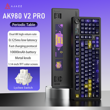AJAZZ AK980 V2/PRO Teclado mecánico inalámbrico de tres modos con conexión en caliente y batería de 10000mAh, personalizado para juegos electrónicos competitivos, LED lateral, diseño compacto del 96%,