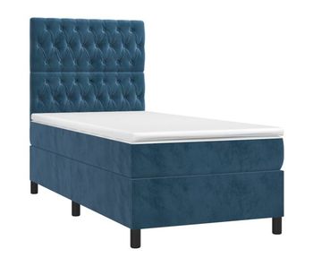 Cama box spring colchón y led terciopelo azul oscuro 100x200 cm diseño de botones