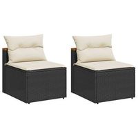 2 uds sofa de jardin  sofa de exterior sin reposabrazos y cojines ratan pe negro