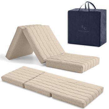 Colchon Plegable 75x195x12 Núcleo Espuma Hd 10 + 2 Cm Viscoelastica. Colchon Plegable Muy  Versátil Transpirable Funda Lavable Y Bolsa De Transporte. Color Beige