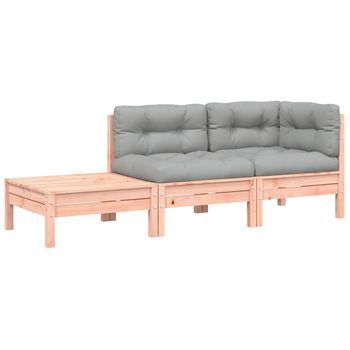 Sofá Jardín | Sofá De Exterior Con Cojines Reposapiés Madera Maciza Abeto Douglas