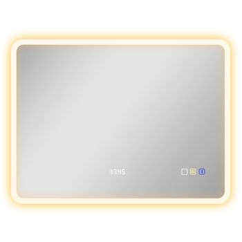 HOMCOM Espejo de Baño con Luz LED 80x60 cm con Bluetooth 3 Colores de Luz Función Antivaho Función de Memoria IP44
