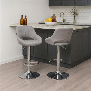 Taburete de bar regulable y giratorio en tela gris
