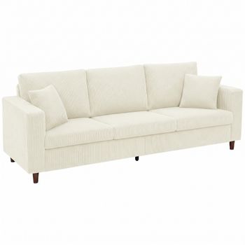 HOMCOM Sofá 3 Plazas de Terciopelo Acanalado Sofá de Salón Moderno 225 cm Asiento Amplio Cojín con Muelles Crema   Aosom España