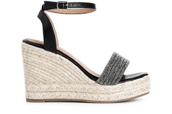 sandalias con bandas de pedrería sobre cuña de esparto black 40