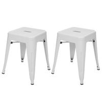 conjunto de 2 taburetes bajos de metal blanco diseno industrial apilables 040007480