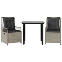 set comedor de jardin 3 uds  conjunto mueble jardin mesa y sillas cojines ratan sintetico gris claro