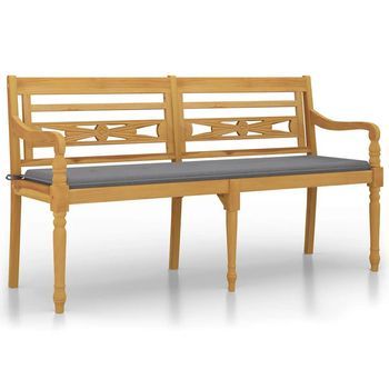 Banco Batavia Con Cojín Gris Madera Maciza De Teca 150 Cm