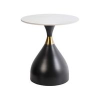mesa auxiliar tablero de piedra sinterizada blanco aspecto natural base de metal negro detalles dorados diseno moderno o 50 cm ituna