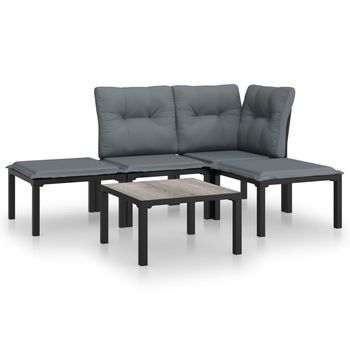 Conjunto De Muebles De Jardín 5 Uds | Mesa Y Sillas Ratán Sintético Negro Y Gris