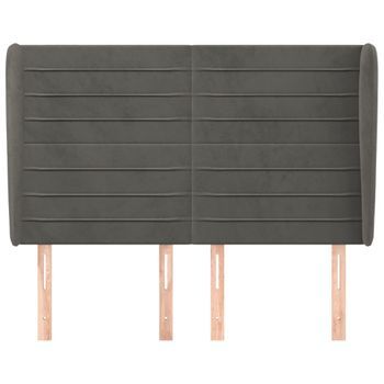 Cabecero Cama Mueble De Dormitorio Con Orejas De Terciopelo Oscuro 147 X 23 X 118/128 Cm Gris M02_0003897