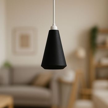 Lámpara De Techo Modelo Ruma Nblb Negro Cable De Seda Trenzado Blanco Embellecedor Florón De Techo Blanco Luz Led E27