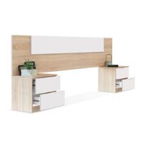 cabecero para cama de 135-150 cm y 2 mesitas con cajones luca blanco artik blanco mate - roble canadian 247 x 95 x 38 cm