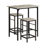 mesa alta de bar y 2 taburetes metal gris