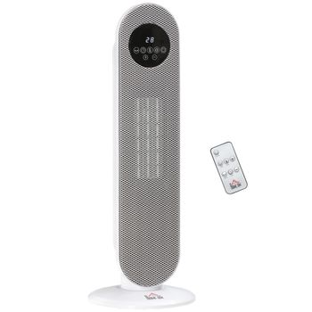 HOMCOM Calefactor Eléctrico Cerámico PTC 1300/2000W con Control Remoto 15–40 °C Oscilación de 45° Temporizador 12H Blanco   Aosom España
