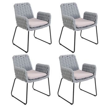 Silla De Jardín Con Reposabrazos De Mimbre Balero Gris Claro - Lote De 4