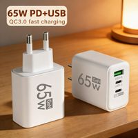 cargador rapido usb pd de 65w con 3 puertos adaptador tipo c para telefonos moviles samsung huawei xiaomi iphone cargador de carga rapida usb-c