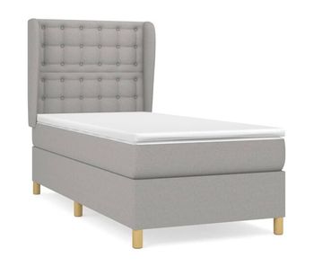 Cama box spring con colchón tela gris claro 100x200 cm botones